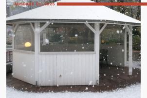 Cover der Hauszeitung 01/2025: Pavillon im Schnee